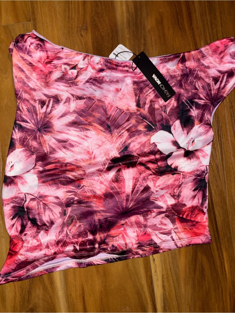 Fashion Nova boat sleeve Pink Floral Off-Shoulder Women's Top nwt